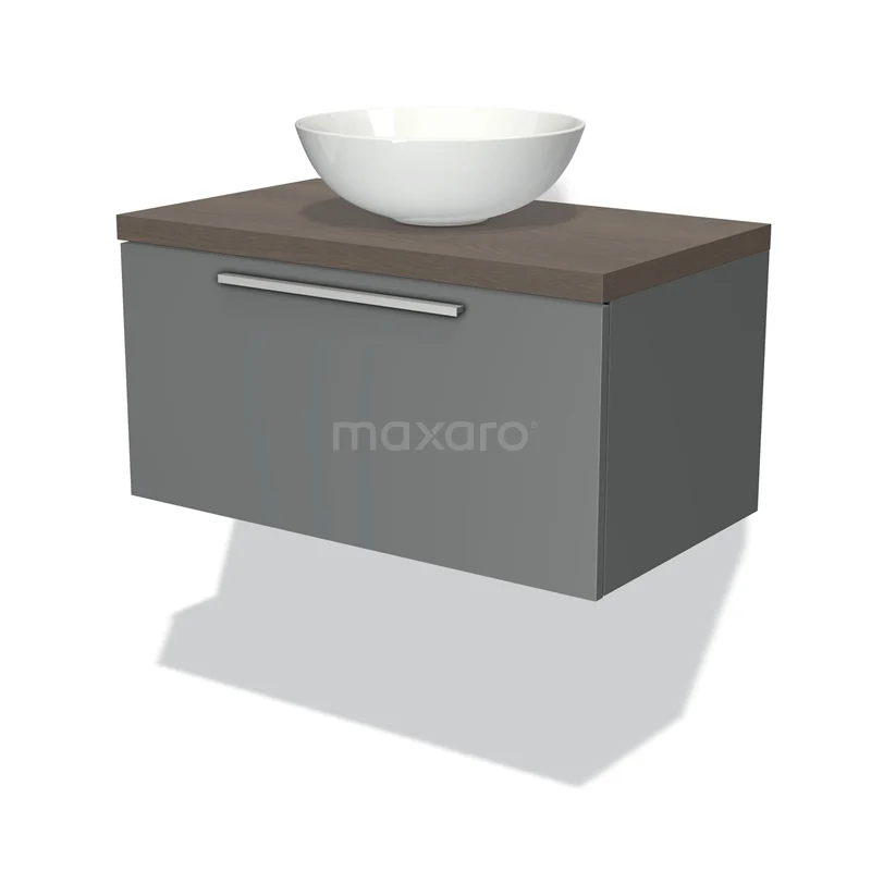 Modulo Plato Vanity units for countertop basin | 80 cm Mid grey Flat front Dark brown oak worktop 1 drawer BMK11-00351
