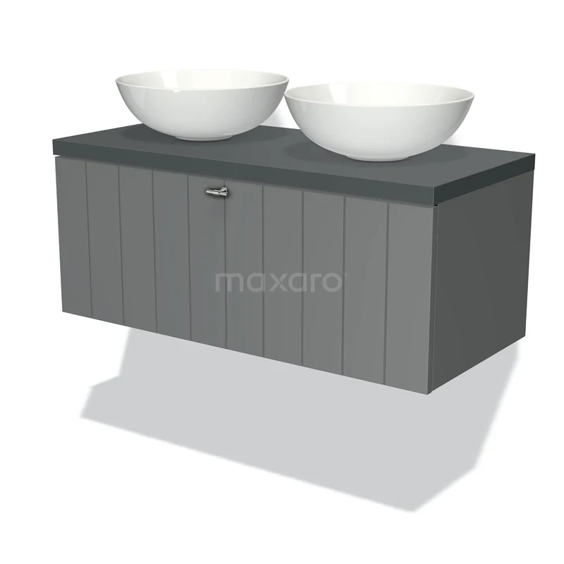 Modulo Plato Vanity units for countertop basin | 100 cm Mid grey Slat front Dark grey worktop 1 drawer BMK11-00373