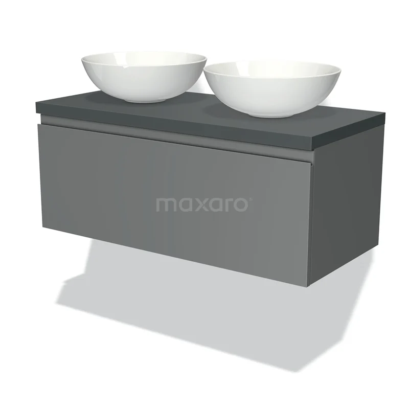 Modulo Plato Vanity units for countertop basin | 100 cm Mid grey Handle-less front Dark grey worktop 1 drawer BMK11-00374