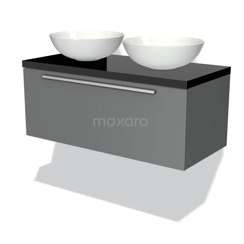 Modulo Plato Vanity units for countertop basin | 100 cm Mid grey Flat front High-gloss black worktop 1 drawer BMK11-00375