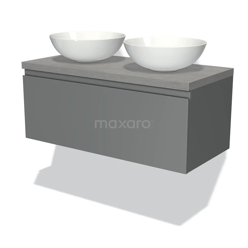 Modulo Plato Vanity units for countertop basin | 100 cm Mid grey Handle-less front Light grey concrete worktop 1 drawer BMK11-00398
