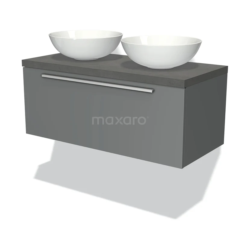 Modulo Plato Vanity units for countertop basin | 100 cm Mid grey Flat front Dark grey concrete worktop 1 drawer BMK11-00399