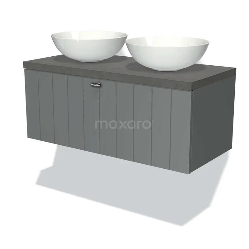 Modulo Plato Vanity units for countertop basin | 100 cm Mid grey Slat front Dark grey concrete worktop 1 drawer BMK11-00400
