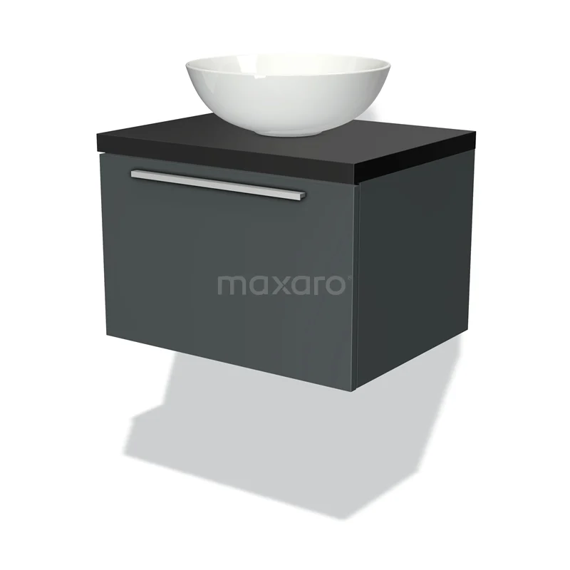 Modulo Plato Vanity units for countertop basin | 60 cm Dark grey Flat front Matte black worktop 1 drawer BMK11-00753
