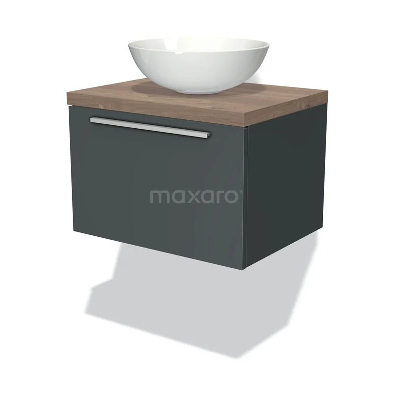 Modulo Plato Vanity units for countertop basin | 60 cm Dark grey Flat front Mid brown oak worktop 1 drawer BMK11-00777