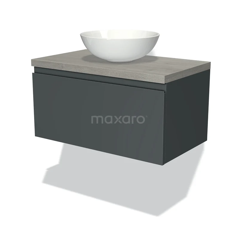 Modulo Plato Vanity units for countertop basin | 80 cm Dark grey Handle-less front Grey oak worktop 1 drawer BMK11-00824