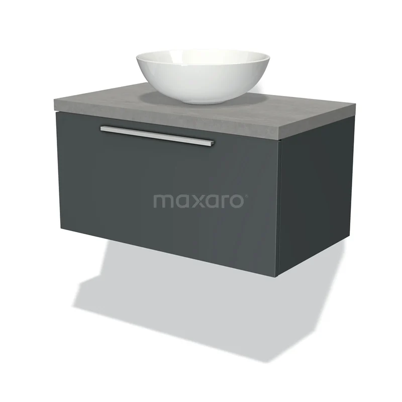 Modulo Plato Vanity units for countertop basin | 80 cm Dark grey Flat front Light grey concrete worktop 1 drawer BMK11-00825
