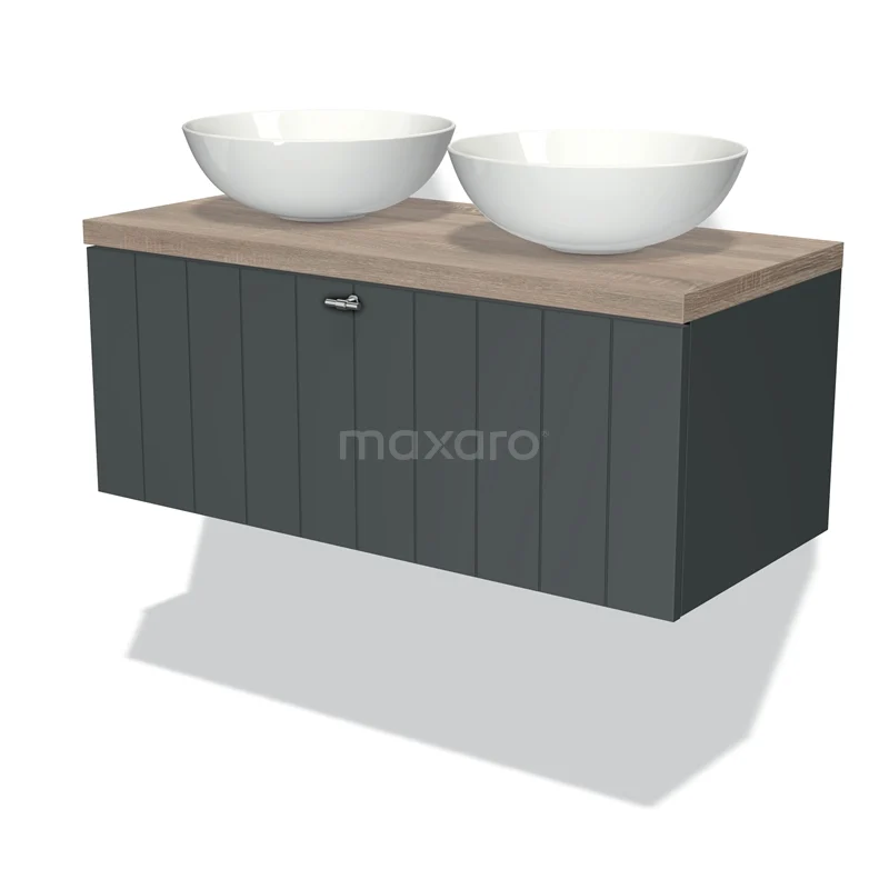 Modulo Plato Vanity units for countertop basin | 100 cm Dark grey Slat front Oak worktop 1 drawer BMK11-00847