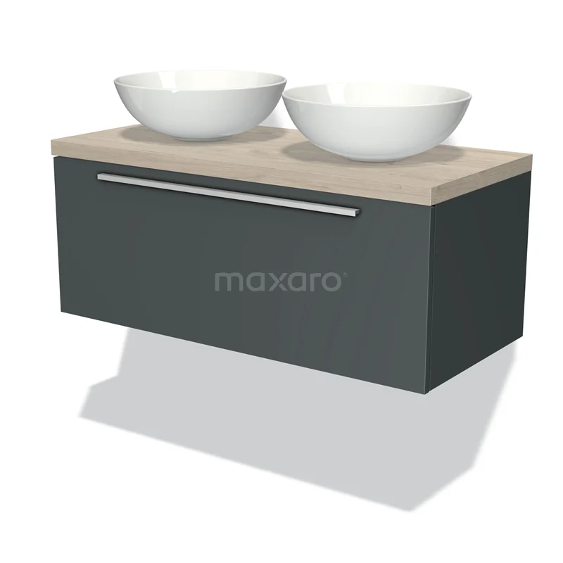 Modulo Plato Vanity units for countertop basin | 100 cm Dark grey Flat front Light grey oak worktop 1 drawer BMK11-00849