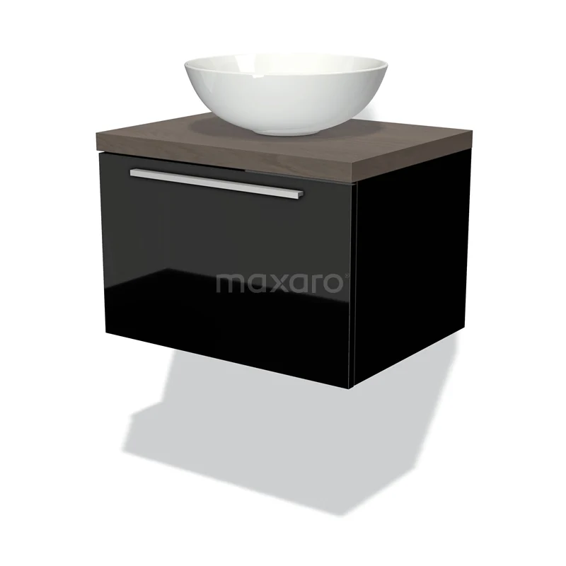 Modulo Plato Vanity units for countertop basin | 60 cm High-gloss black Flat front Dark brown oak worktop 1 drawer BMK11-00936
