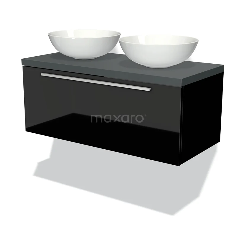 Modulo Plato Vanity units for countertop basin | 100 cm High-gloss black Flat front Dark grey worktop 1 drawer BMK11-00999