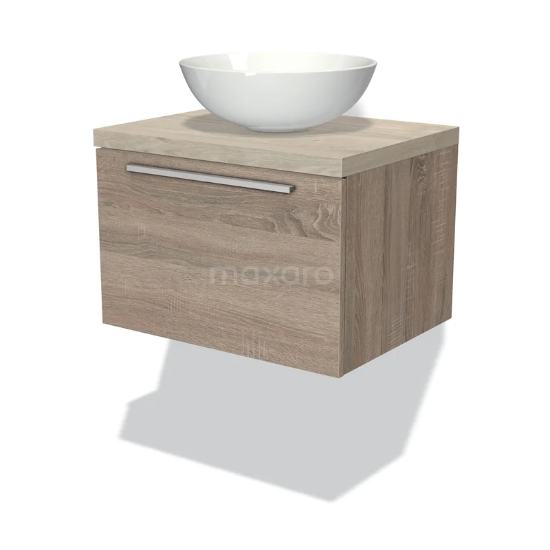 Modulo Plato Vanity units for countertop basin | 60 cm Oak Flat front Light grey oak worktop 1 drawer BMK11-01077