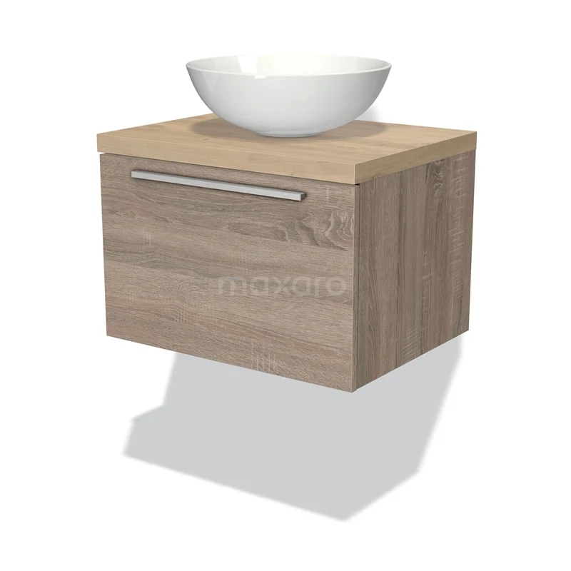Modulo Plato Vanity units for countertop basin | 60 cm Oak Flat front Light brown oak worktop 1 drawer BMK11-01079