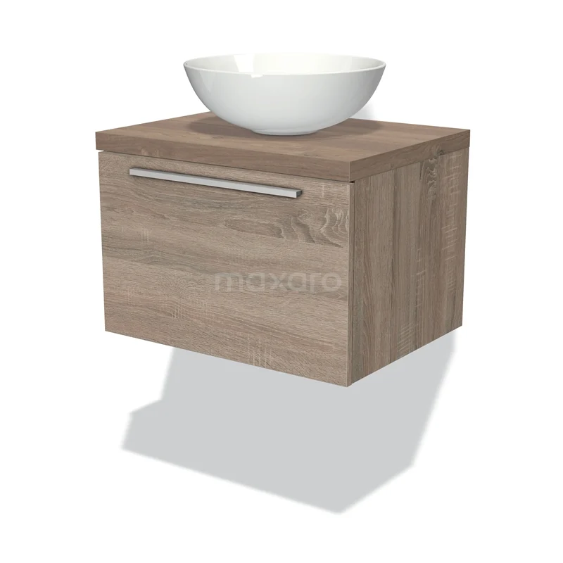 Modulo Plato Vanity units for countertop basin | 60 cm Oak Flat front Mid brown oak worktop 1 drawer BMK11-01081