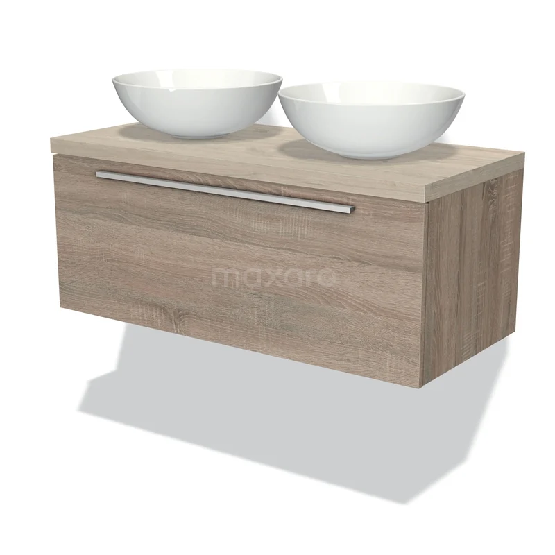 Modulo Plato Vanity units for countertop basin | 100 cm Oak Flat front Light grey oak worktop 1 drawer BMK11-01129
