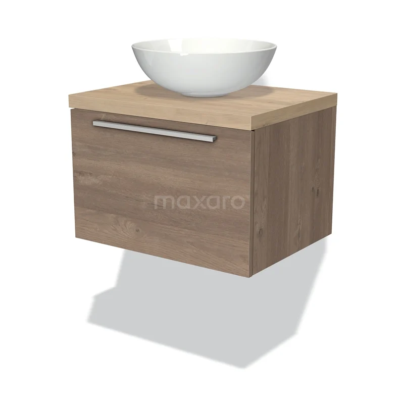 Modulo Plato Vanity units for countertop basin | 60 cm Mid brown oak Flat front Light brown oak worktop 1 drawer BMK11-01393