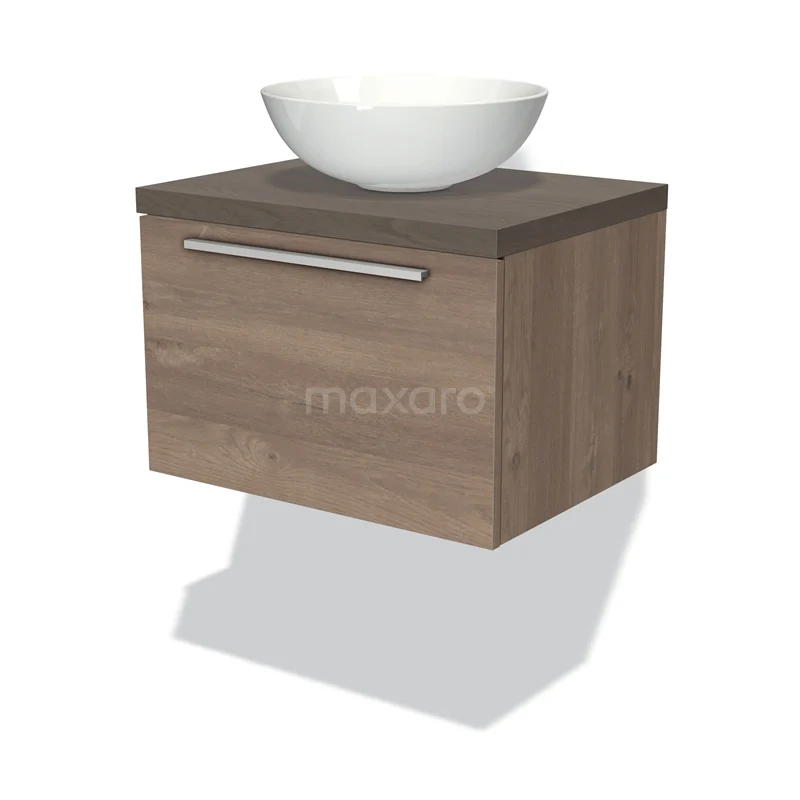 Modulo Plato Vanity units for countertop basin | 60 cm Mid brown oak Flat front Dark brown oak worktop 1 drawer BMK11-01395