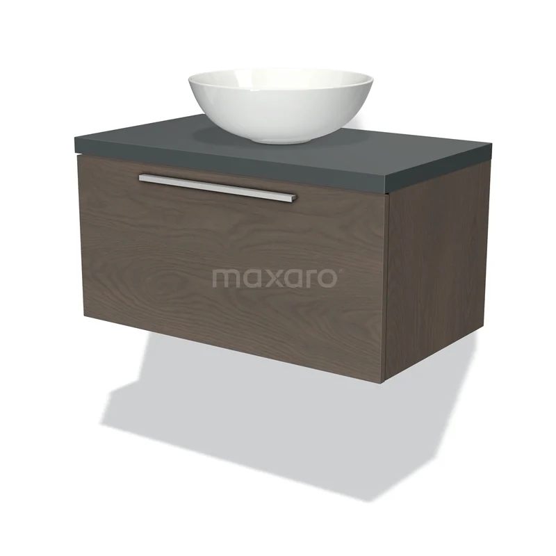 Modulo Plato Vanity units for countertop basin | 80 cm Dark brown oak Flat front Dark grey worktop 1 drawer BMK11-01515
