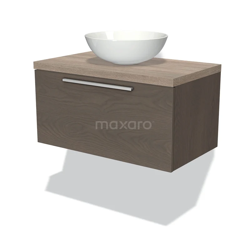Modulo Plato Vanity units for countertop basin | 80 cm Dark brown oak Flat front Oak worktop 1 drawer BMK11-01519