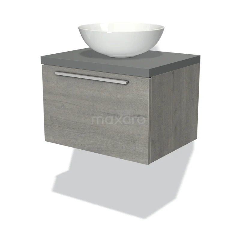 Modulo Plato Vanity units for countertop basin | 60 cm Grey oak Flat front Mid grey worktop 1 drawer BMK11-01587
