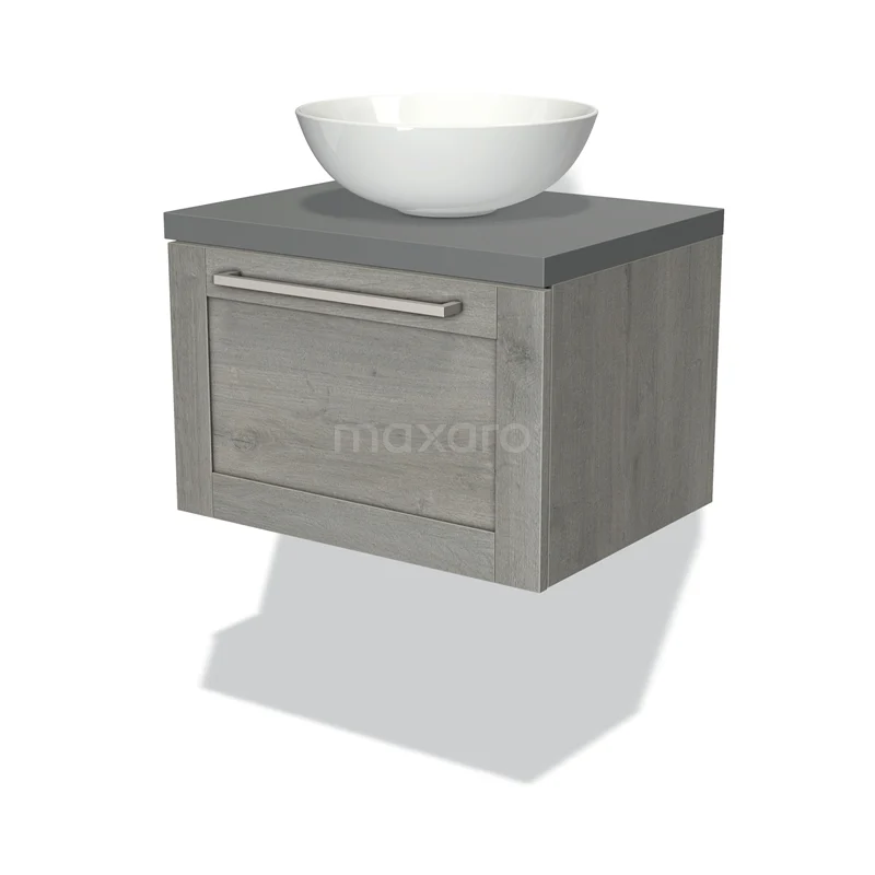 Modulo Plato Vanity units for countertop basin | 60 cm Grey oak Frame front Mid grey worktop 1 drawer BMK11-01588