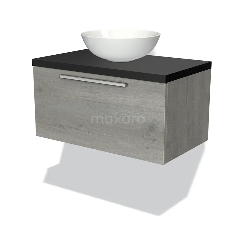 Modulo Plato Vanity units for countertop basin | 80 cm Grey oak Flat front Matte black worktop 1 drawer BMK11-01611