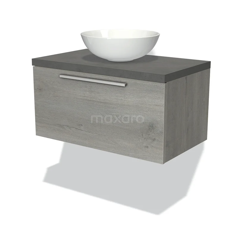 Modulo Plato Vanity units for countertop basin | 80 cm Grey oak Flat front Dark grey concrete worktop 1 drawer BMK11-01635