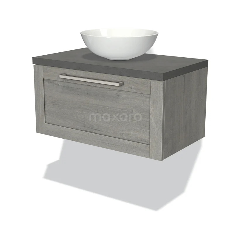 Modulo Plato Vanity units for countertop basin | 80 cm Grey oak Frame front Dark grey concrete worktop 1 drawer BMK11-01636