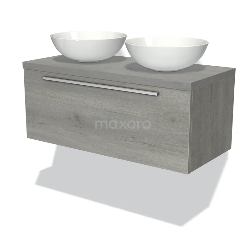 Modulo Plato Vanity units for countertop basin | 100 cm Grey oak Flat front Light grey concrete worktop 1 drawer BMK11-01659