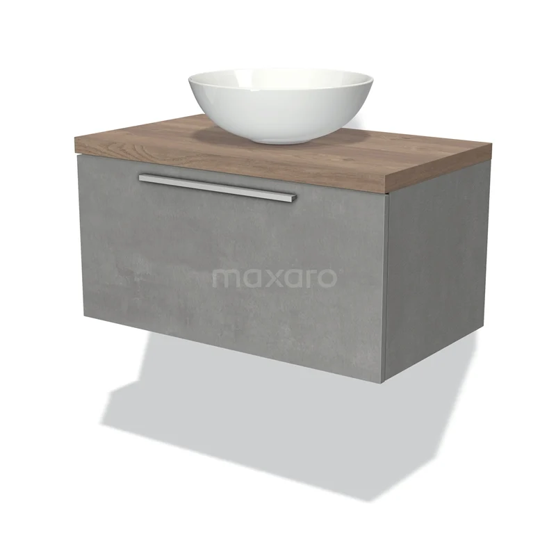 Modulo Plato Vanity units for countertop basin | 80 cm Light grey concrete Flat front Mid brown oak worktop 1 drawer BMK11-01711