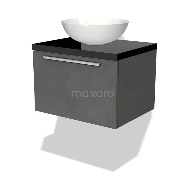 Modulo Plato Vanity units for countertop basin | 60 cm Dark grey concrete Flat front High-gloss black worktop 1 drawer BMK11-01746