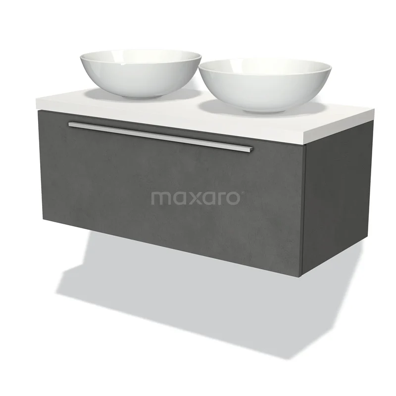 Modulo Plato Vanity units for countertop basin | 100 cm Dark grey concrete Flat front Matte white worktop 1 drawer BMK11-01770