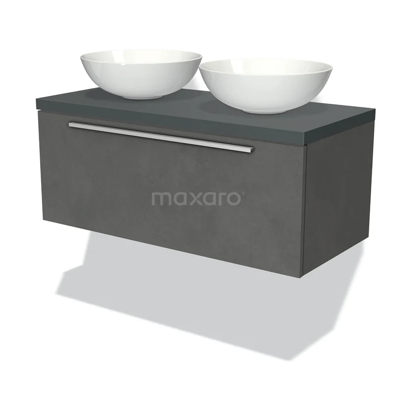 Modulo Plato Vanity units for countertop basin | 100 cm Dark grey concrete Flat front Dark grey worktop 1 drawer BMK11-01771