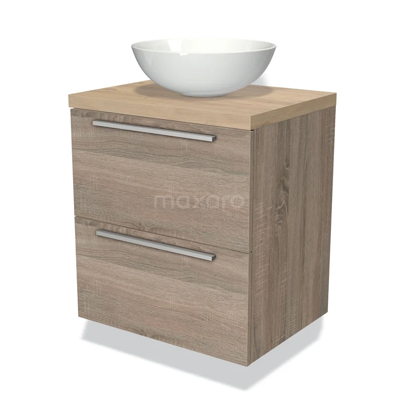 Houten badkamermeubel met wastafelkom, moderne uitstraling, compacte vorm, perfect voor kleine badkamers.