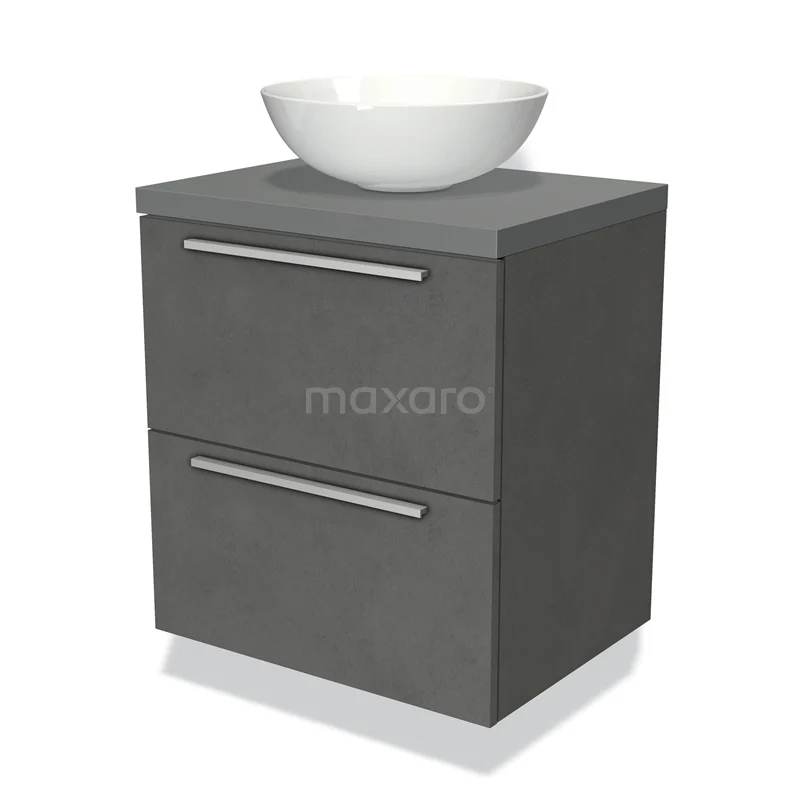 Modulo Plato Vanity units for countertop basin | 60 cm Dark grey concrete Flat front Mid grey worktop 2 Stacked drawers BMK17-01754