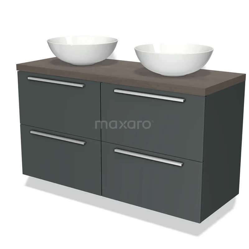 Modulo Plato Vanity units for countertop basin | 120 cm Dark grey Flat front Dark brown oak worktop 4 drawers BMK18-00297