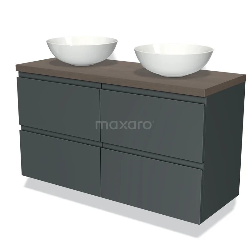 Modulo Plato Vanity units for countertop basin | 120 cm Dark grey Handle-less front Dark brown oak worktop 4 drawers BMK18-00299