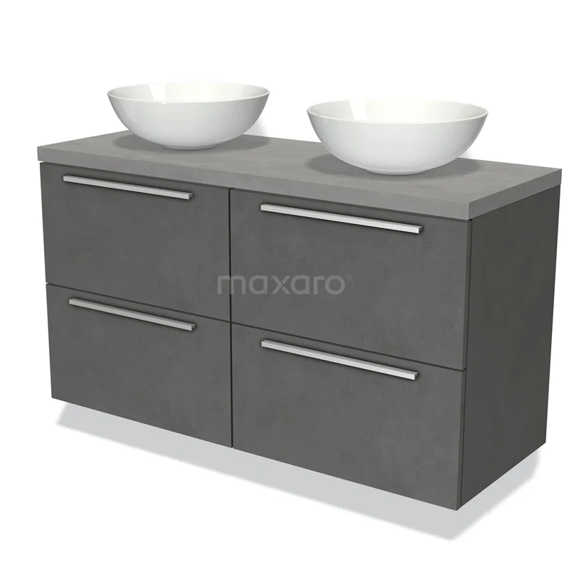 Modulo Plato Vanity units for countertop basin | 120 cm Dark grey concrete Flat front Light grey concrete worktop 4 drawers BMK18-00529
