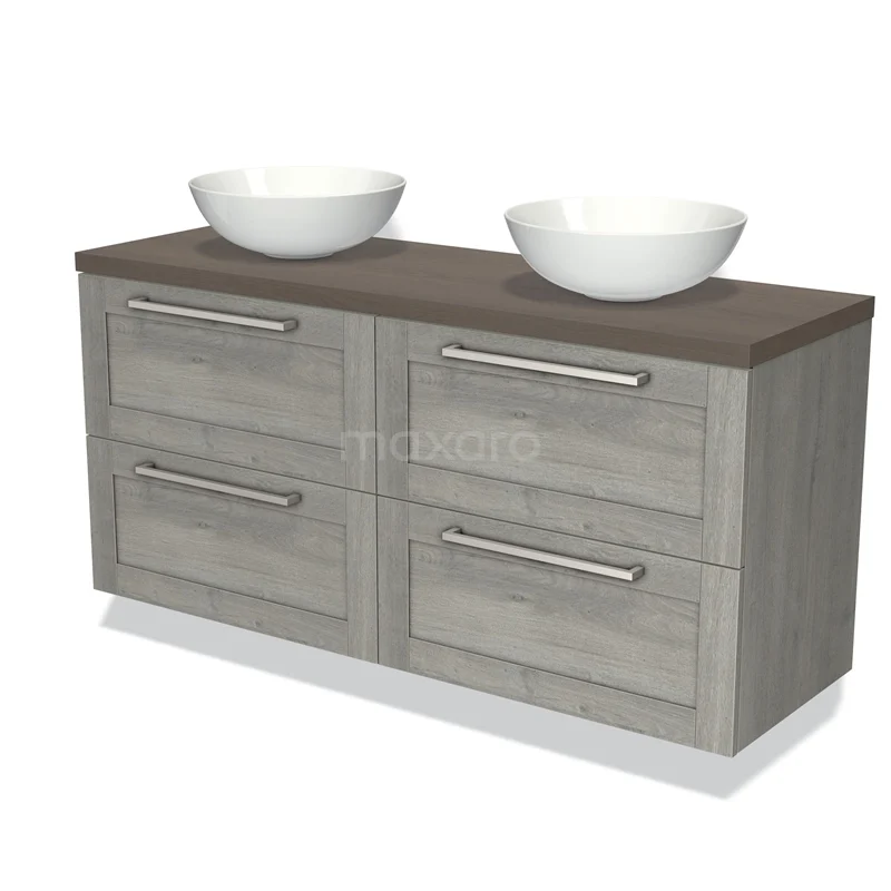 Modulo Plato Vanity units for countertop basin | 140 cm Grey oak Frame front Dark brown oak worktop 4 drawers BMK18-00915