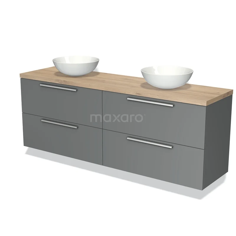 Modulo Plato Vanity units for countertop basin | 200 cm Mid grey Flat front Light brown oak worktop 4 drawers BMK18-01973