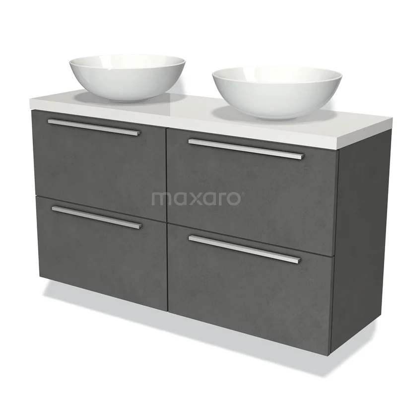 Modulo Plato Slim Vanity units for countertop basin | 120 cm Dark grey concrete Flat front High-gloss white worktop 4 drawers BMK38-00119