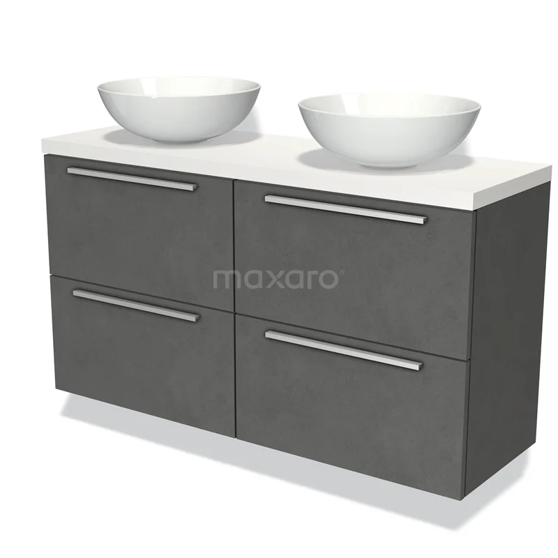 Modulo Plato Slim Vanity units for countertop basin | 120 cm Dark grey concrete Flat front Matte white worktop 4 drawers BMK38-00148