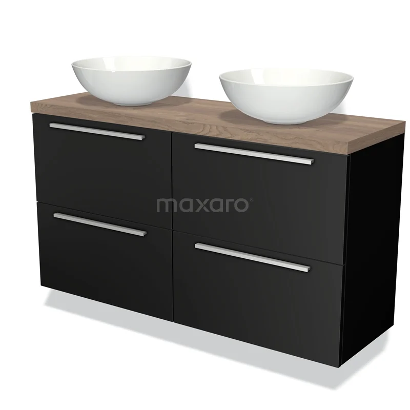 Modulo Plato Slim Vanity units for countertop basin | 120 cm Matte black Flat front Mid brown oak worktop 4 drawers BMK38-00297