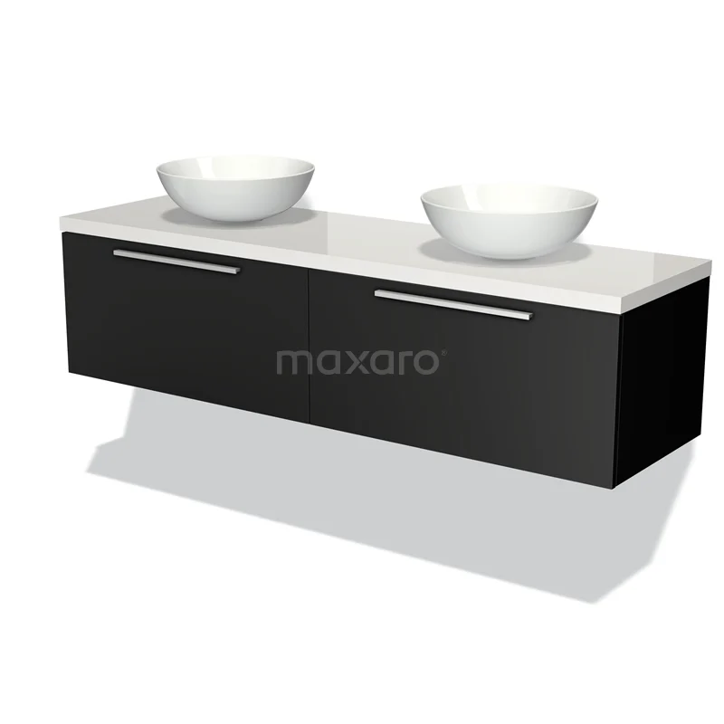 Modulo Plato Vanity units for countertop basin | 160 cm Matte black Flat front High-gloss white worktop 2 Side-by-side drawers BMK12-00933