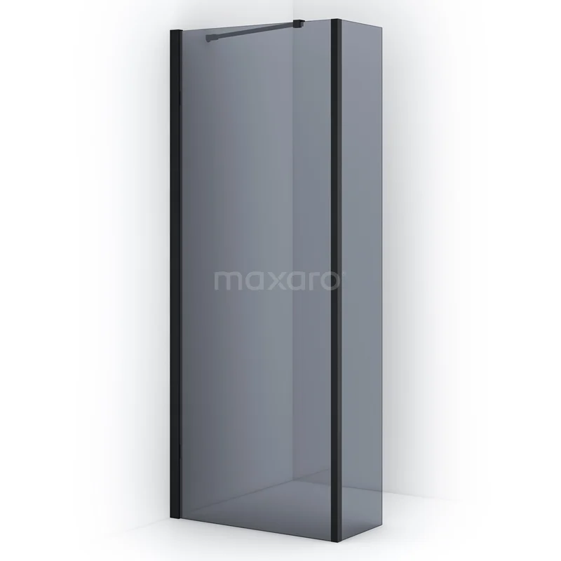 Begehbare Dusche Diamond 80cm mit Seitenwand aus Rauchglas Sicherheitsglas Matt Schwarz IDC0803211MB Schwarze Duschwand mit mattschwarzem Rahmen und dunklem getöntem Glas, ideal für eine moderne Badezimmer Einrichtung.