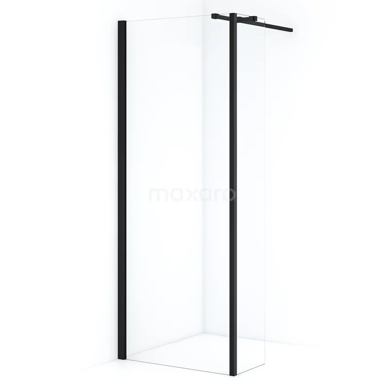 Diamond Walk-in shower | 80 cm Matte black Clear glass Fixed wall with side panel IDC0803310MBN