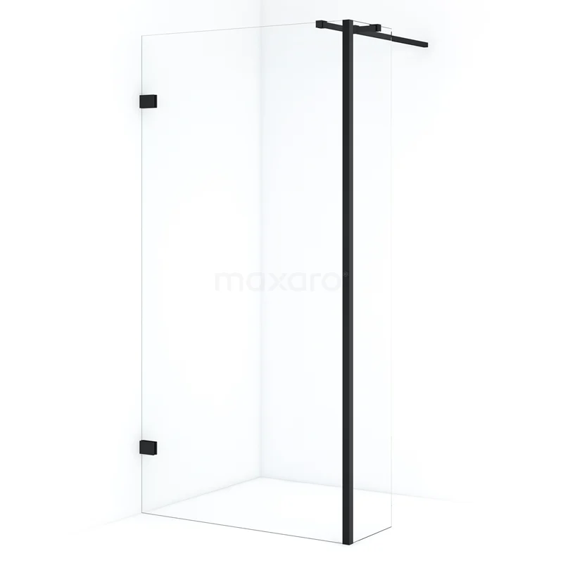 Diamond Walk-in shower | 100 cm Matte black Clear glass Fixed wall with side panel IDC1003320MBN