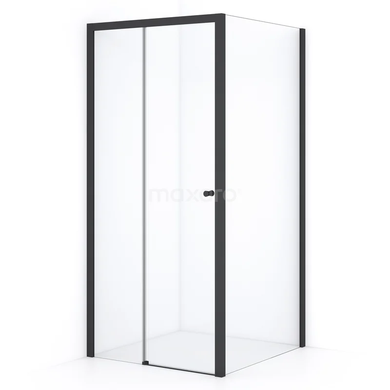 Duschkabine Crystal Comfort 100x100cm aus klarem Sicherheitsglas mit Schiebetür Matt Schwarz L1020-1010MBN Moderne Glaskabine mit schwarzen Aluminiumprofilen, perfekt für ein stilvolles Badezimmer.