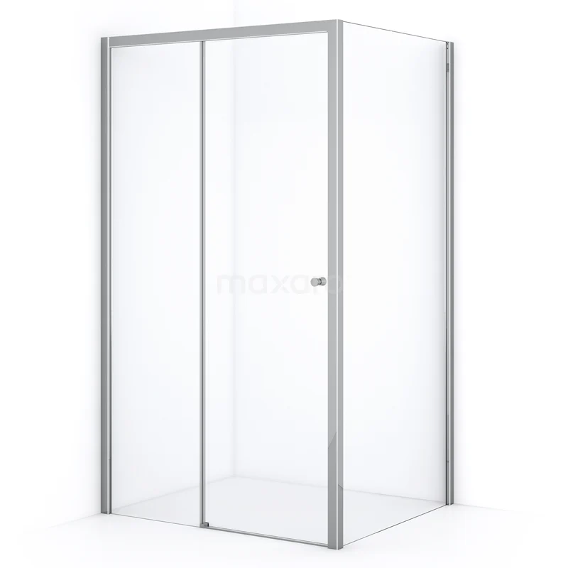 Square shower enclosure with sliding door, clear glass and silver aluminium profiles, ideal for a modern bathroom.