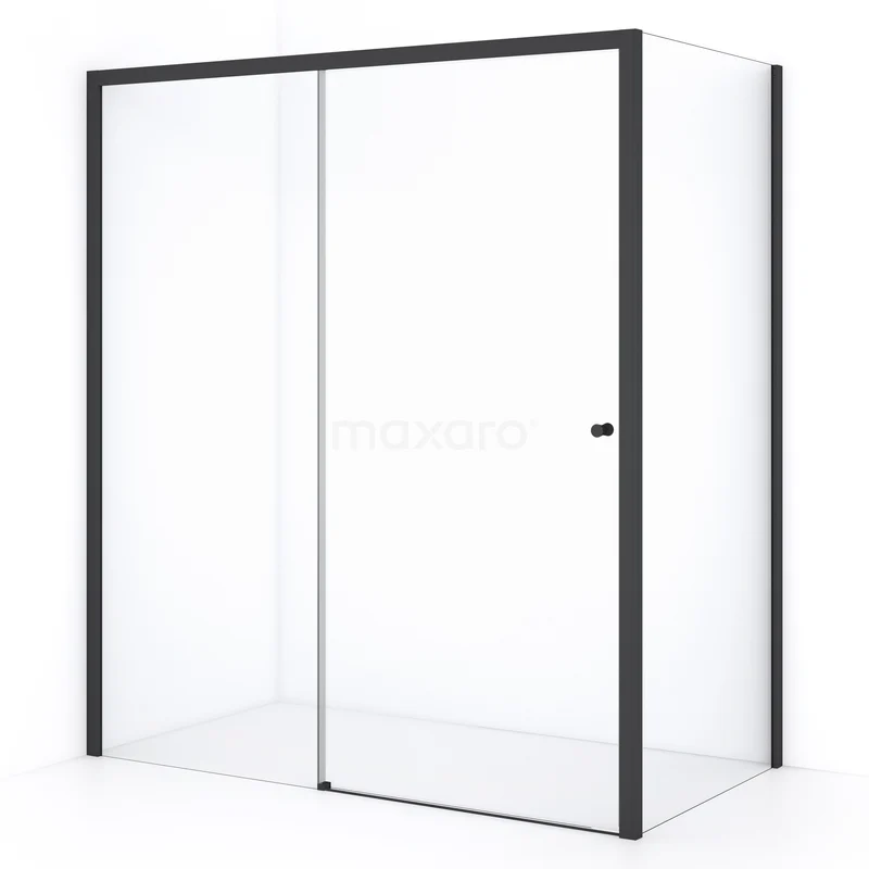 Crystal Comfort Douchecabine | 180x100 cm Mat zwart Helder glas Schuifdeur Rechthoek L1020-1810MB Moderne glazen douchecabine met zwart aluminium frame, minimalistisch design en schuifdeur, perfect voor een stijlvolle badkamer.